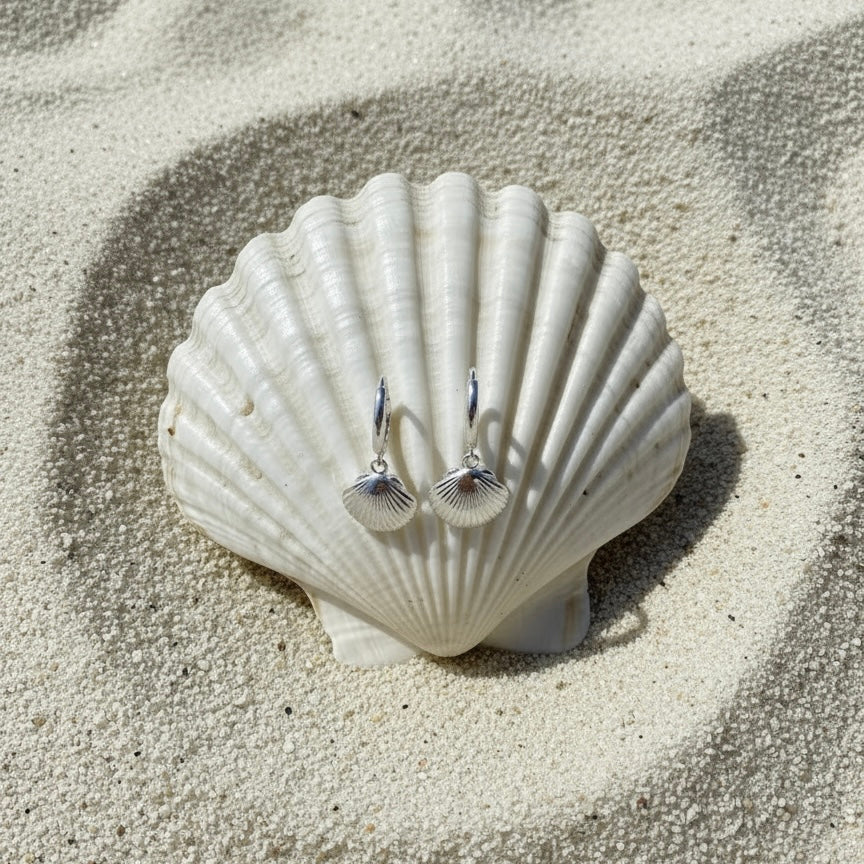 CLAM SHELL HUGGIE EARRINGS
