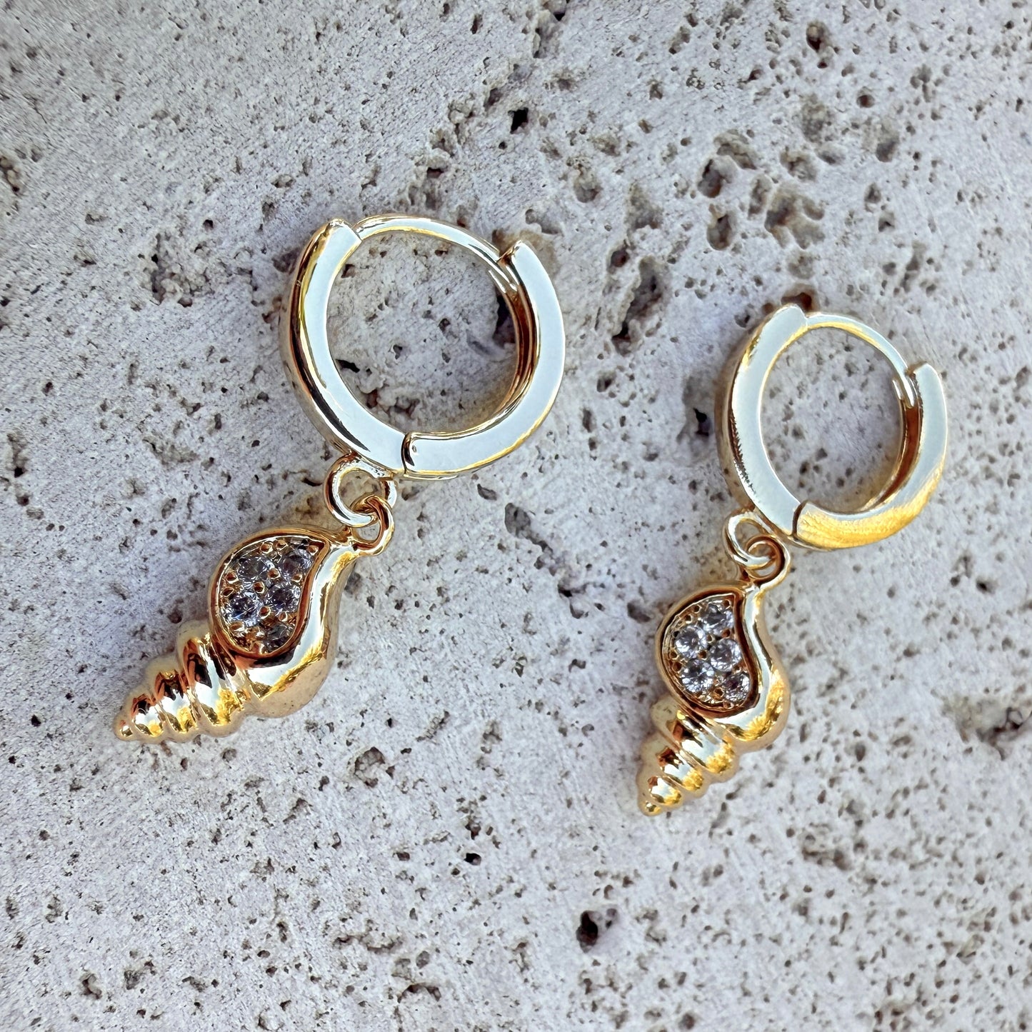 CONCH SHELL HUGGIE EARRINGS