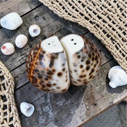 SHELL SALT + PEPPER SHAKERS