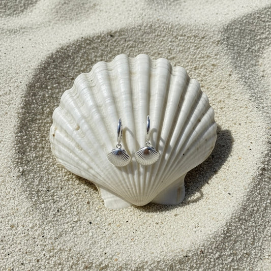 CLAM SHELL HUGGIE EARRINGS